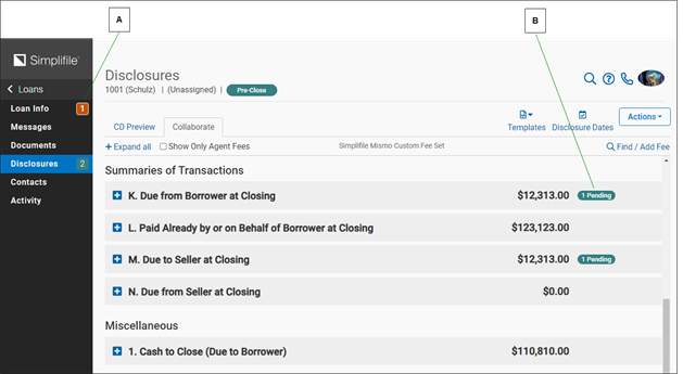 Disclosures page with callouts screenshot