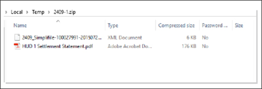 Example of how Windows displays the zipped files screenshot