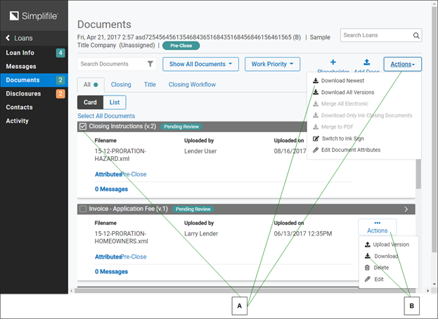 Documents page with callouts screenshot