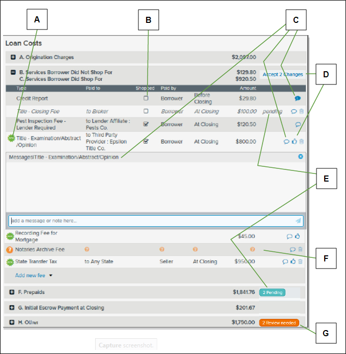 Loan Costs section with callouts screenshot