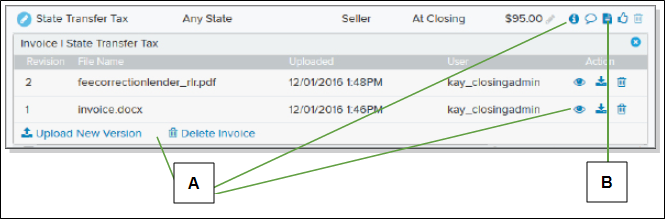 Upload an invoice for a fee on the Disclosures page and callouts screenshot