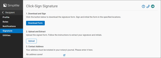 Click-Sign Signature page screenshot