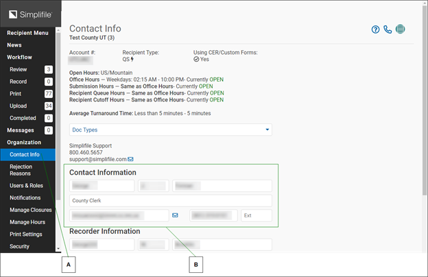 Contact Info page with callout screenshot