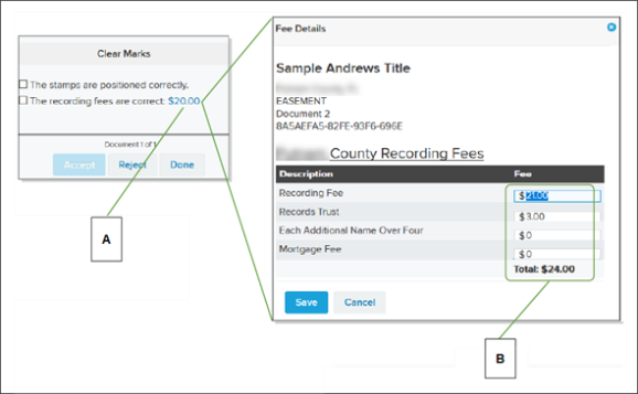Clear Marks section and Fee Details section screenshot