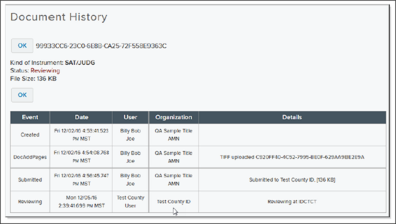 Document History page screenshot