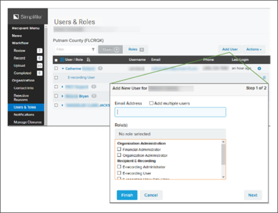 Add  New Users for county window screenshot