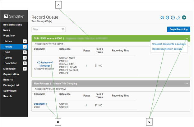 Review Queue page with county and callouts screenshot