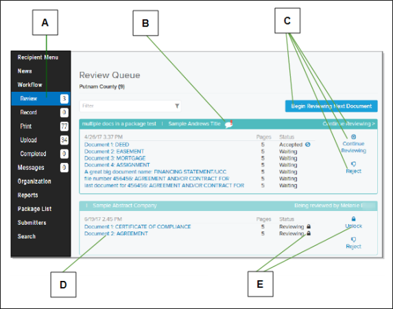 Review Queue page with callouts screenshot