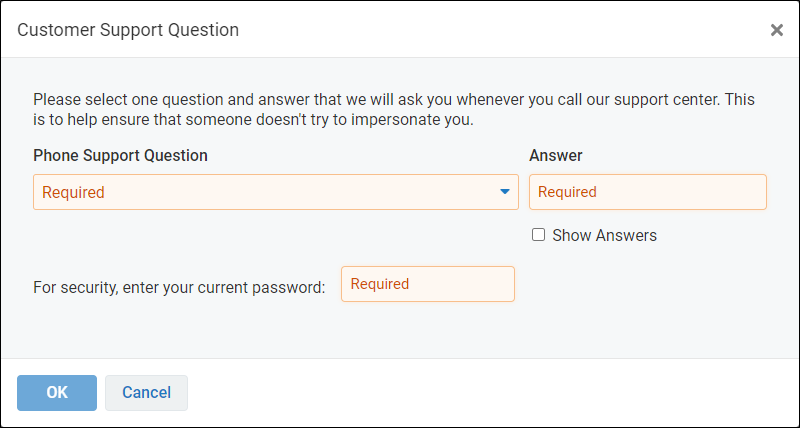 Customer Support Question window screenshot