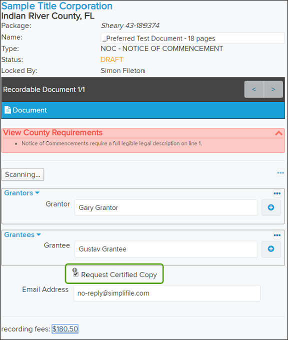 Document Viewer left panel with Request Certified Copy highlighted screenshot