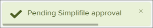 Light green Pending Simplifile approval banner with green checkmark banner screenshot