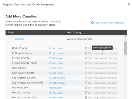 Register Counties and Other Recipients page screenshot