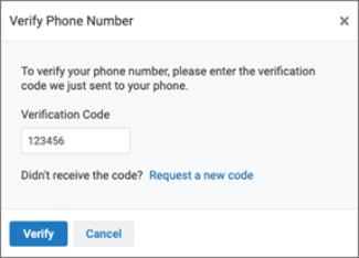 Verify Phone Number window with the Verification Code field filled screenshot