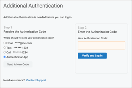 Additional Authentication page Step 1 section withAuthenticaor App option selected and Step 2 section displayed screenshot