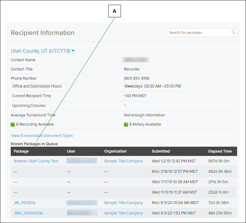 Recipient Information page with callout letters screenshot