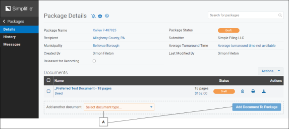 Package Details page with callout letters screenshot