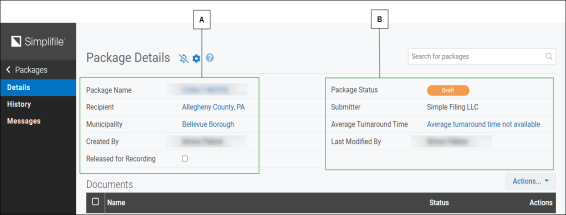 Package Details page with callout letters screenshot