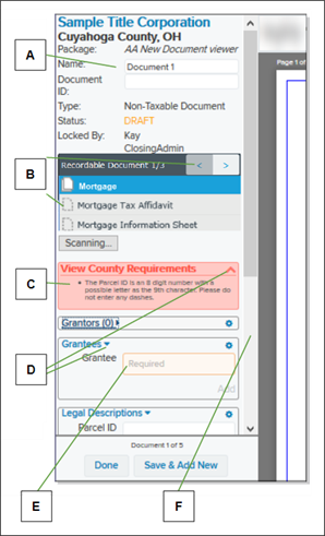 Document Editor page with callout letters screenshot