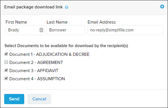 Email package download link window screenshot