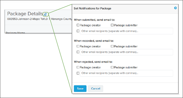 Package Details page Set Notifications for Packages window screenshot