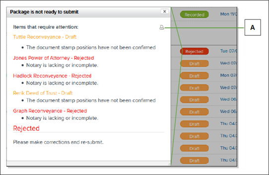 Package is not ready to submit window with callout letter