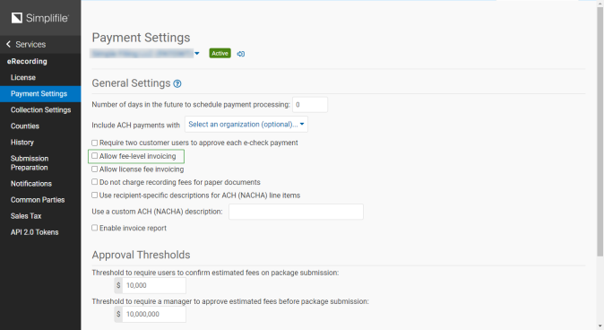 Payment Settings Screenshot