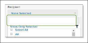 Recipient section with None Selected field highlighted screenshot