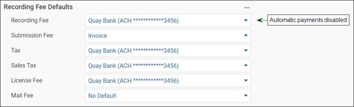 Recording Fee Defaults screenshot
