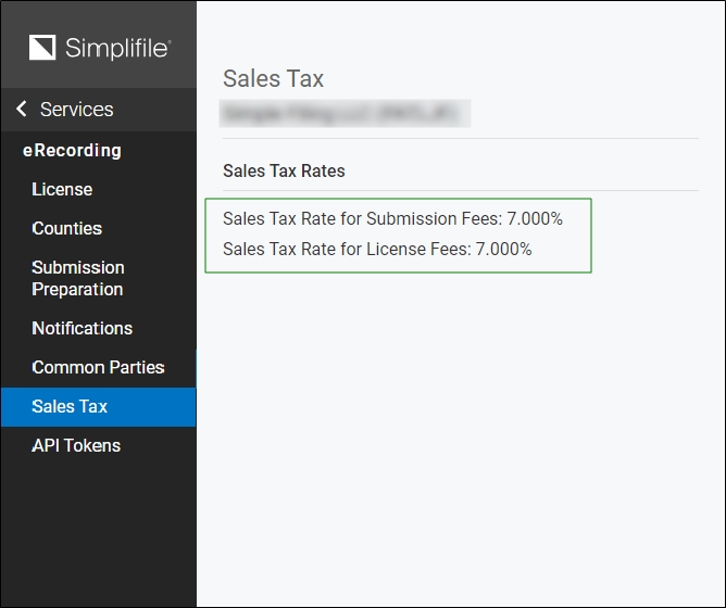 Sales Tax page with Sales Tax Rates highlighted screenshot