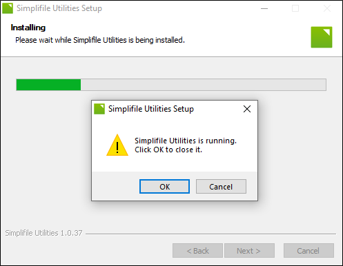 Simplifile Utilities Setup wizard Installing screen screenshot