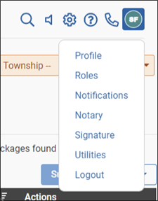 My Simplifile toolbar User button highlighted and menu displayed