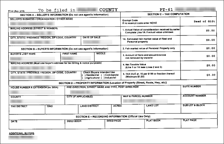 Sample PT-61 Form screenshot