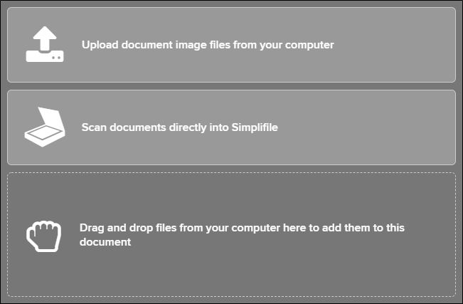 Upload document, scan document, and drag and drop files section screenshot