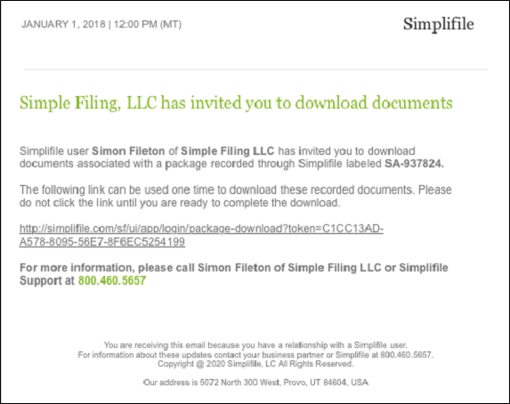 Simplifile invitation to download documents screenshot