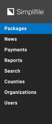 Navigation menu wth Packages item highlighted screenshot
